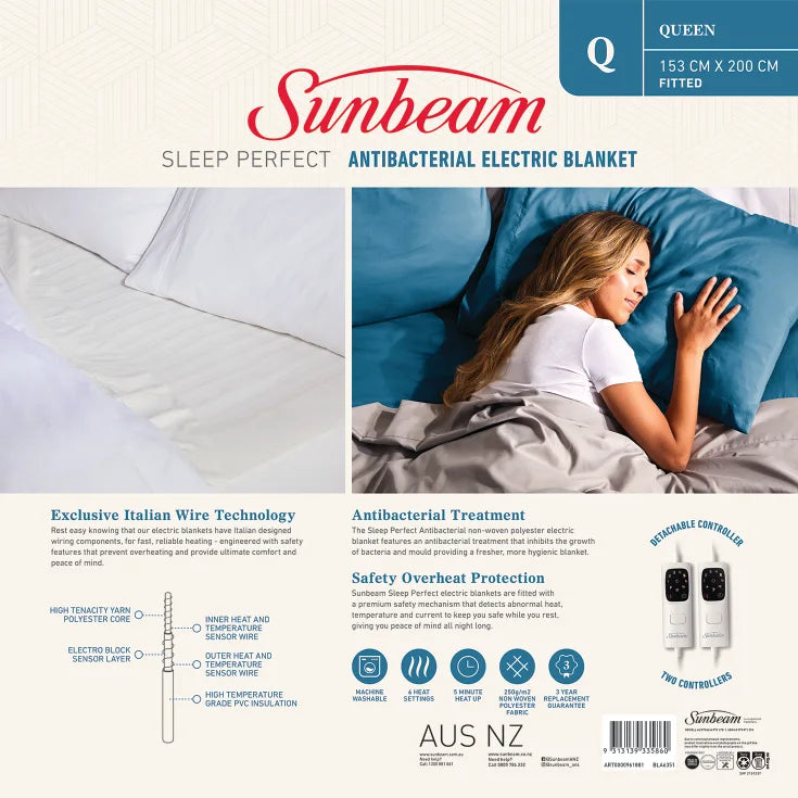 ANTIBACTERIAL ELECTRIC BLANKET - SLEEP PERFECT DOUBLE (139cm x 187cm)