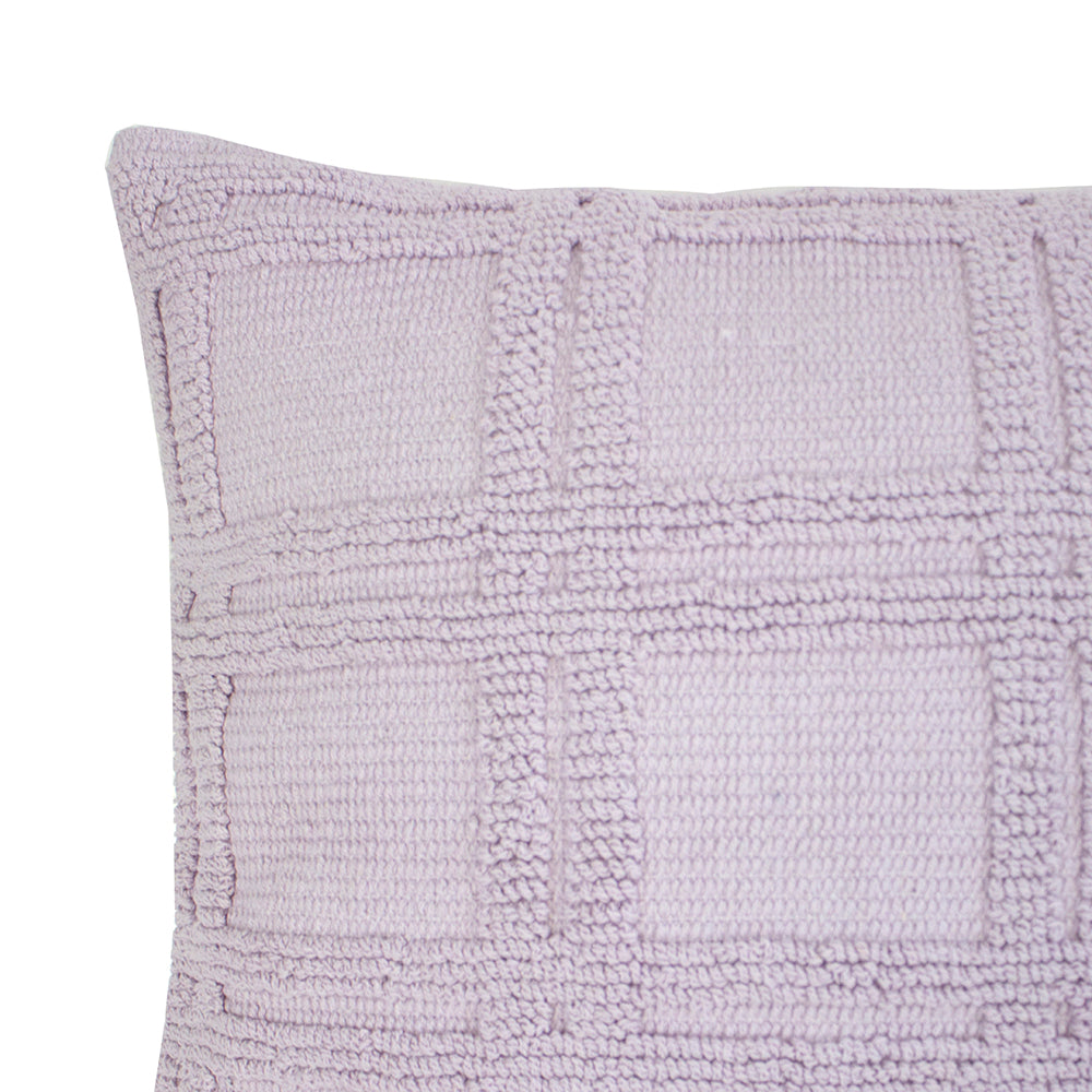 Lilac Christos Square Cushion by Bambury, featuring a chic check pattern and soft texture, perfect for modern decor.