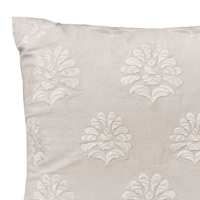 Cora Square Cushion Pebble with subtle floral embroidery on soft cotton, perfect for home decor accents.