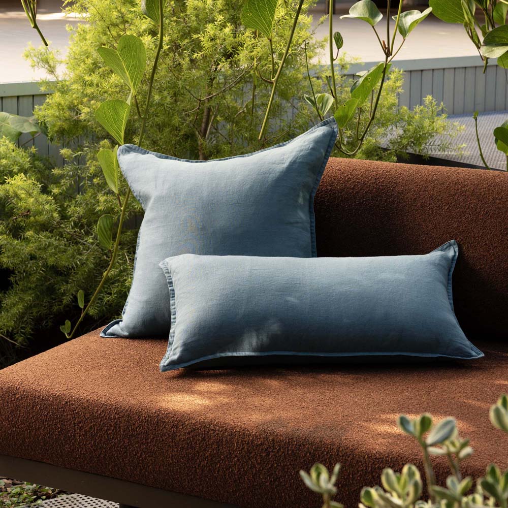 Linen Feather-Filled Rectangle Cushion 30 x 60cm Bambury - Blue