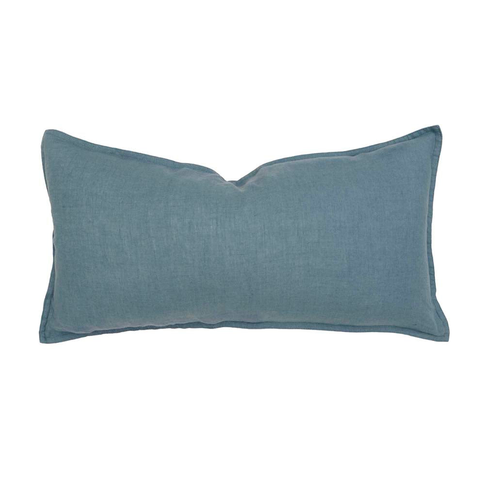 Linen Feather-Filled Rectangle Cushion 30 x 60cm Bambury - Blue