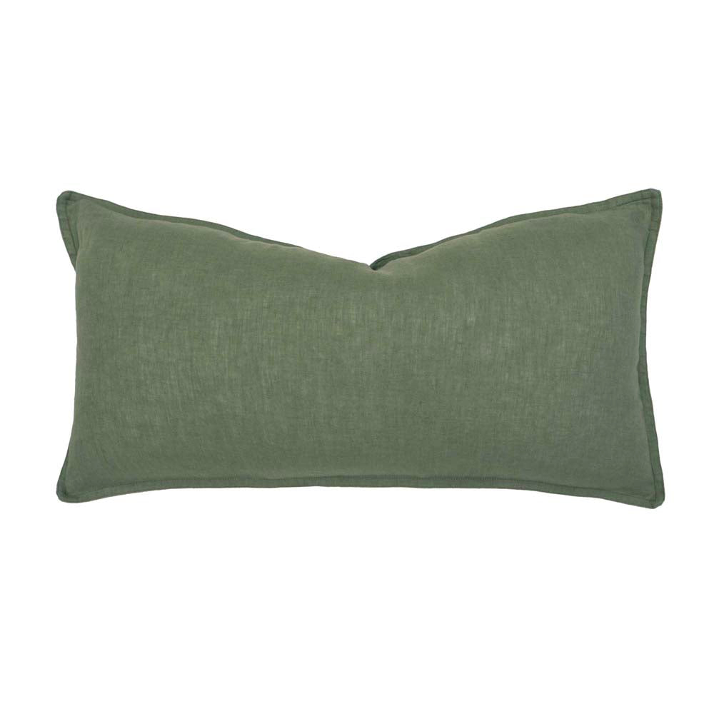 Linen Feather-Filled Rectangle Cushion 30 x 60cm Bambury - Moss