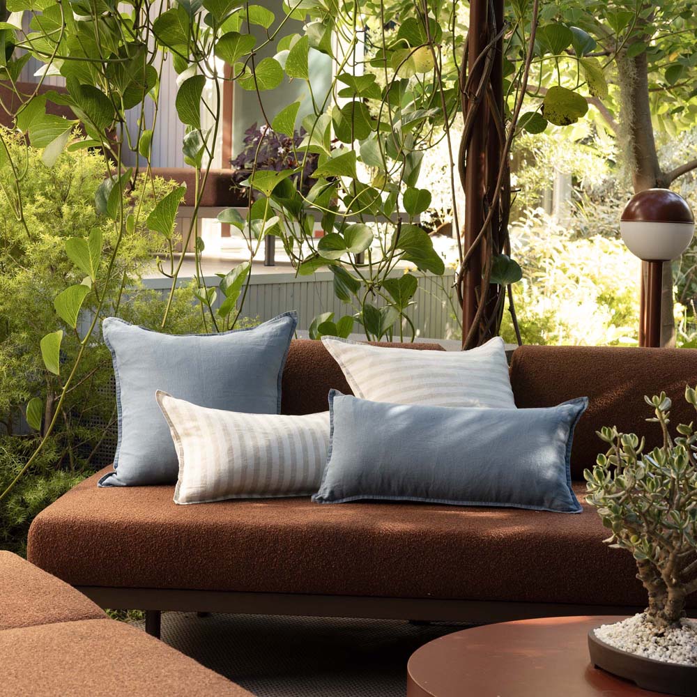 Linen Feather-Filled Rectangle Cushion 30 x 60cm Bambury - Natural Stripe