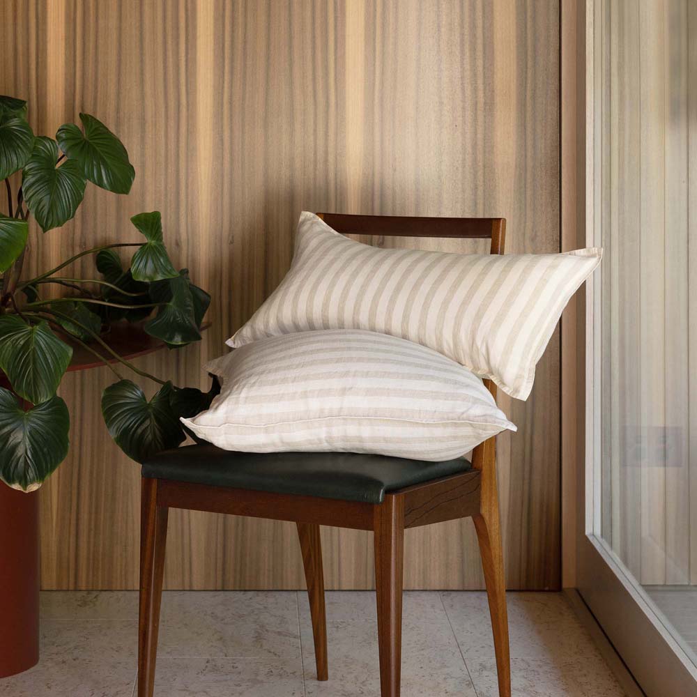 Linen Feather-Filled Square Cushion 50 x 50cm Bambury - Natural Stripe