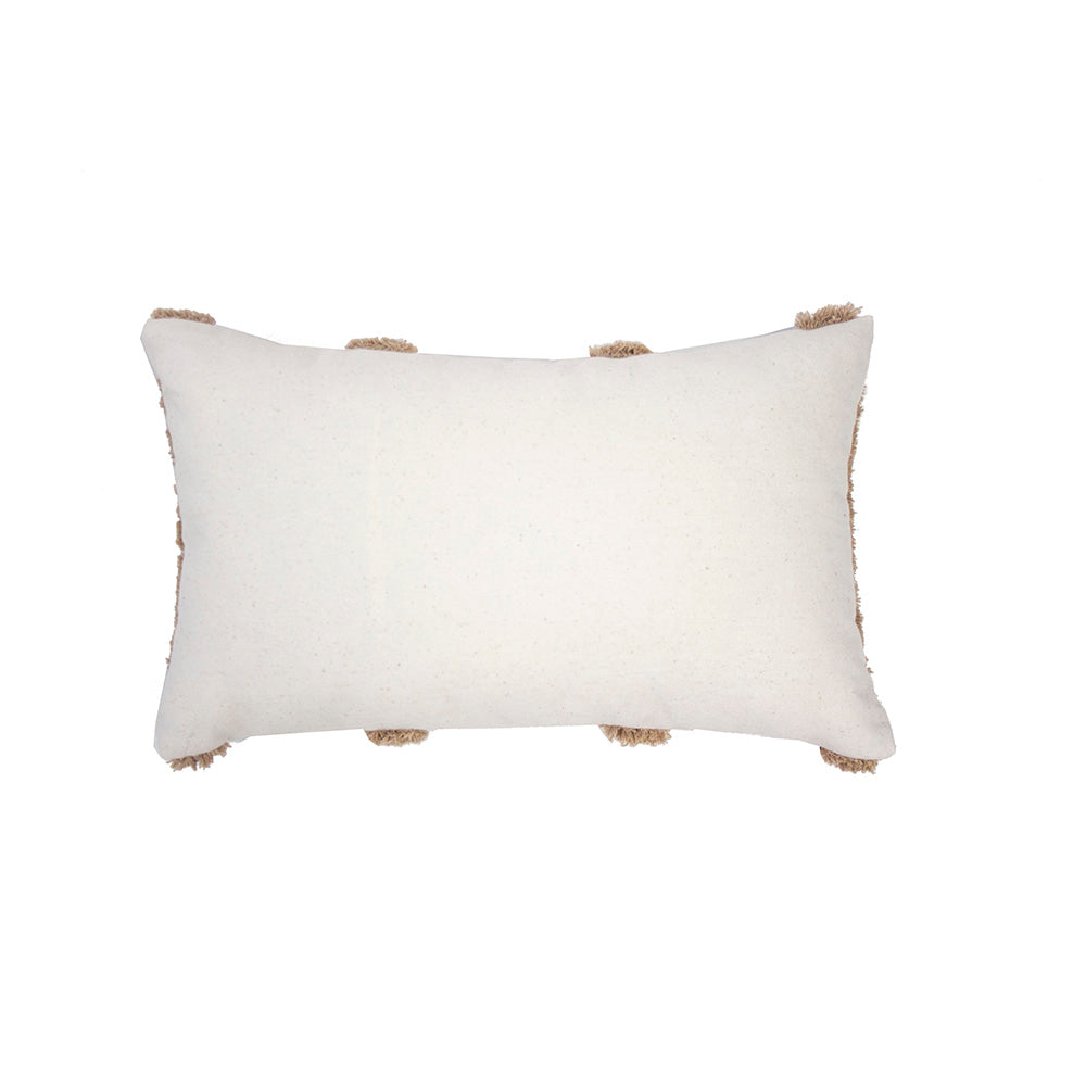 Sedona Rectangle Cushion in Cappuccino featuring geometric embroidery and soft cotton tufting, ideal for style and comfort.