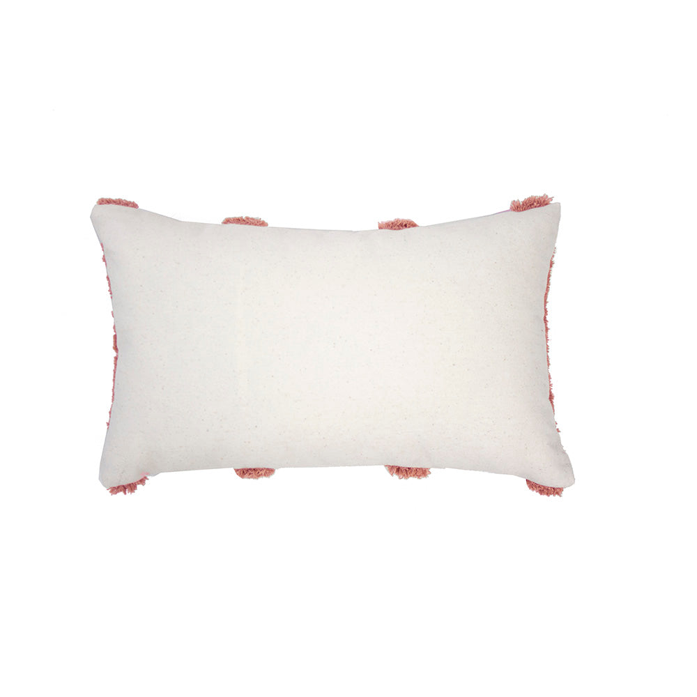 Sedona Rectangle Cushion in Clay with geometric embroidery and tufting, perfect for couch or bed, 30x50cm.