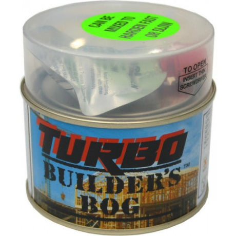 Turbo Builders Bog 250 ml for seamless wood repairs, rot-proof, waterproof, and quick setting for DIY projects.