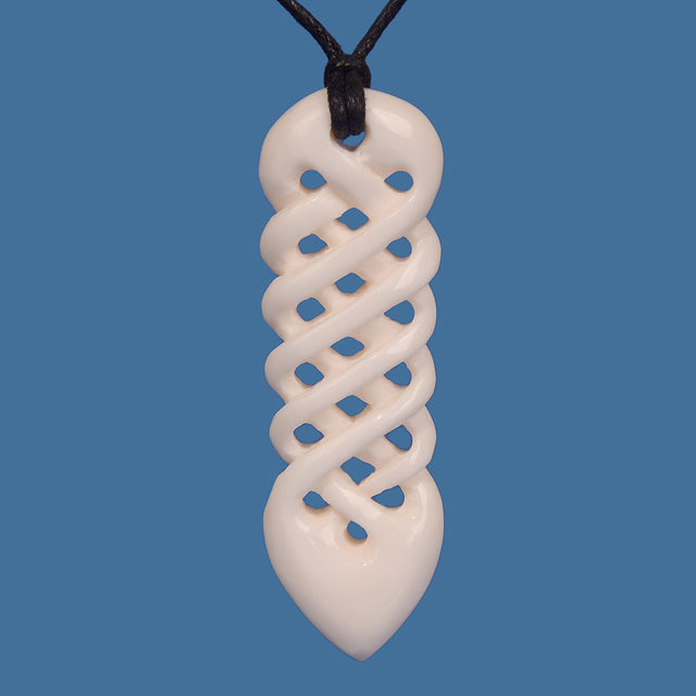 Unique Maori Bone Multi Twist Pendant with intricate design, symbolizing connections, lightweight and hand-crafted.