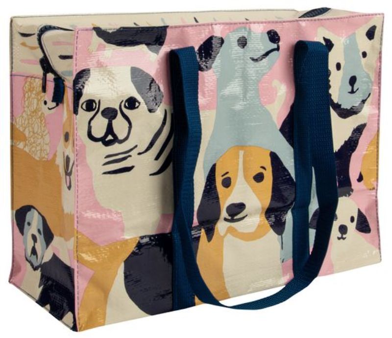 Eco-friendly shoulder tote bag featuring cheerful dog prints, perfect for dog lovers and sustainable outings.