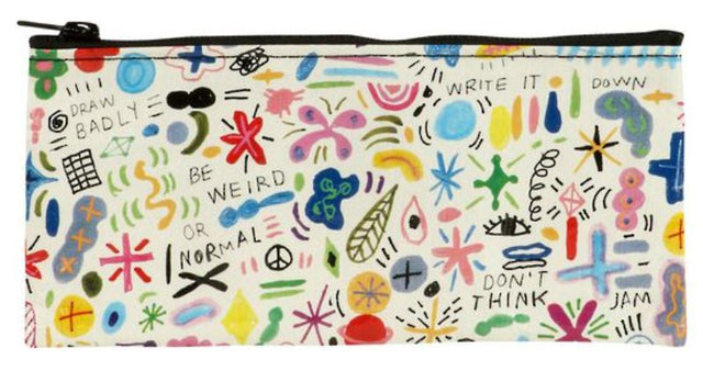 Vibrant Doodle Party Pencil Case made from 95% recycled material, perfect for organizing art supplies and inspiration.