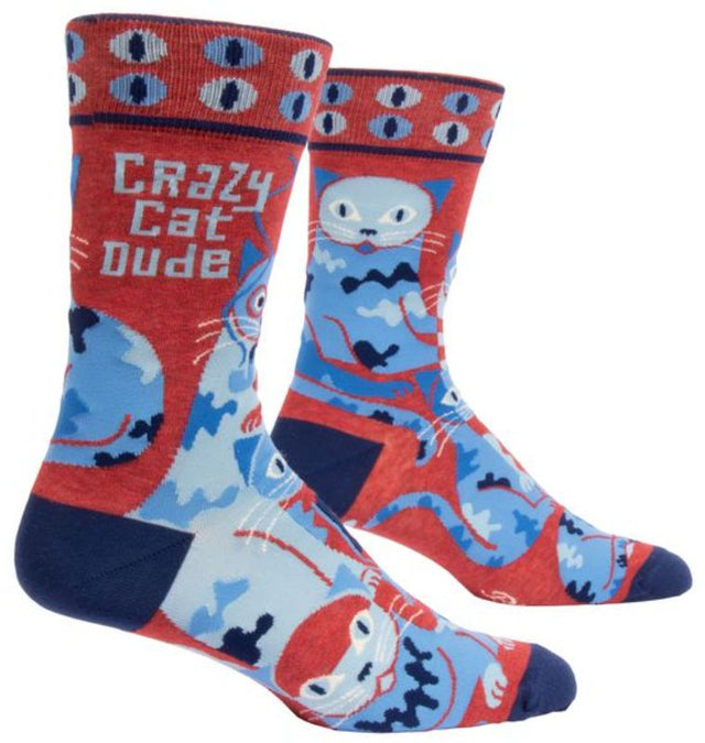 Whimsical blue socks featuring a playful cat design, perfect for cat lovers and quirky fashion enthusiasts.