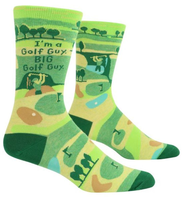 Blue Q Men's socks featuring 'I'm A Golf Guy' print, made from cotton blend for comfort in men's sizes 7-12.