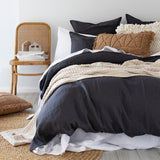 Double Linen Quilt / Duvet Cover Set Charcoal- Bambury