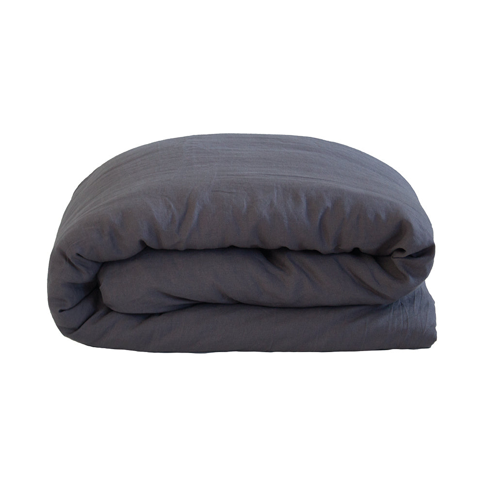 Double Linen Quilt / Duvet Cover Set Charcoal- Bambury