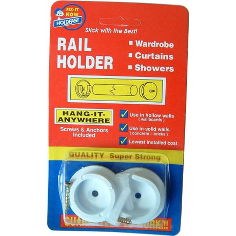 Slimline white plastic wardrobe rail sockets designed for 26mm rails, providing stability and stylish organization.