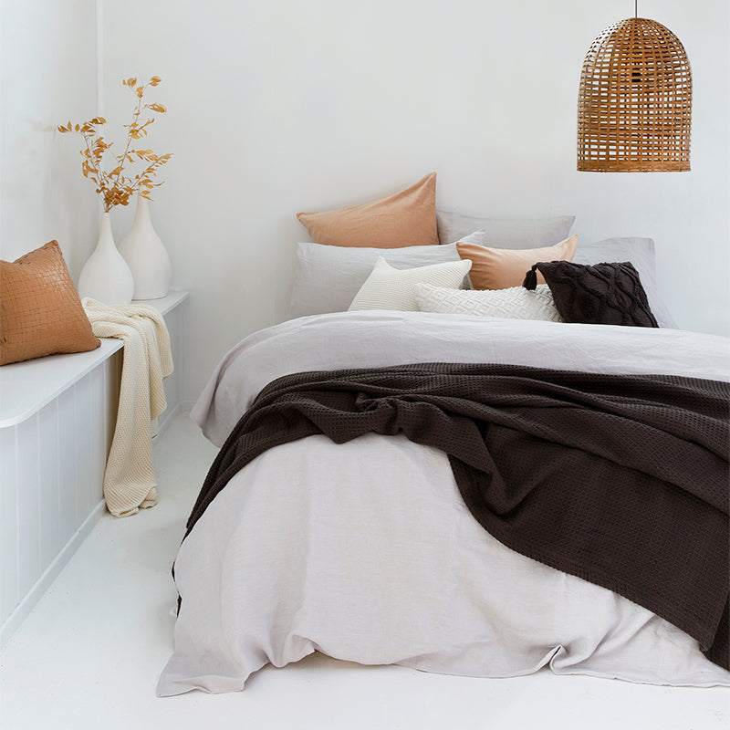 Waffle Weave Blanket Charcoal Queen / King- Bambury