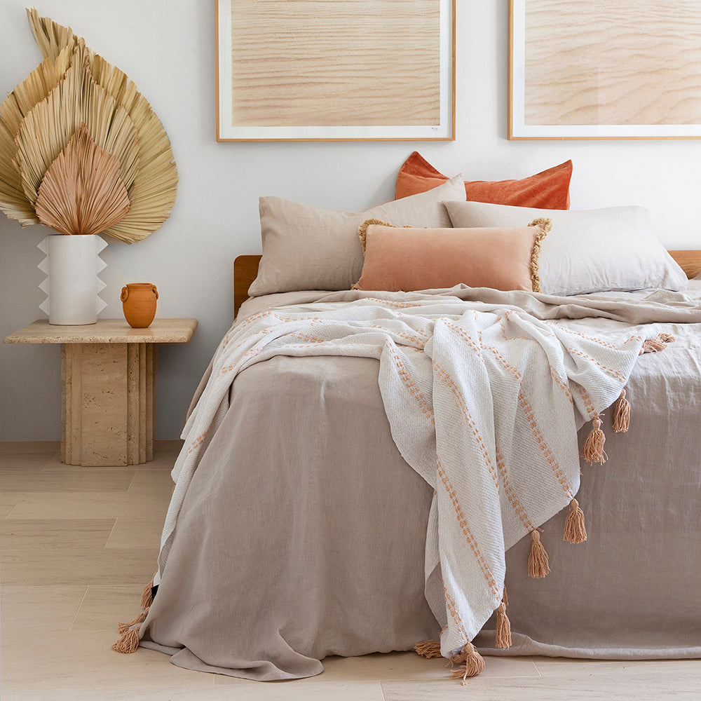 Double Linen Quilt / Duvet Cover Set Pebble- Bambury