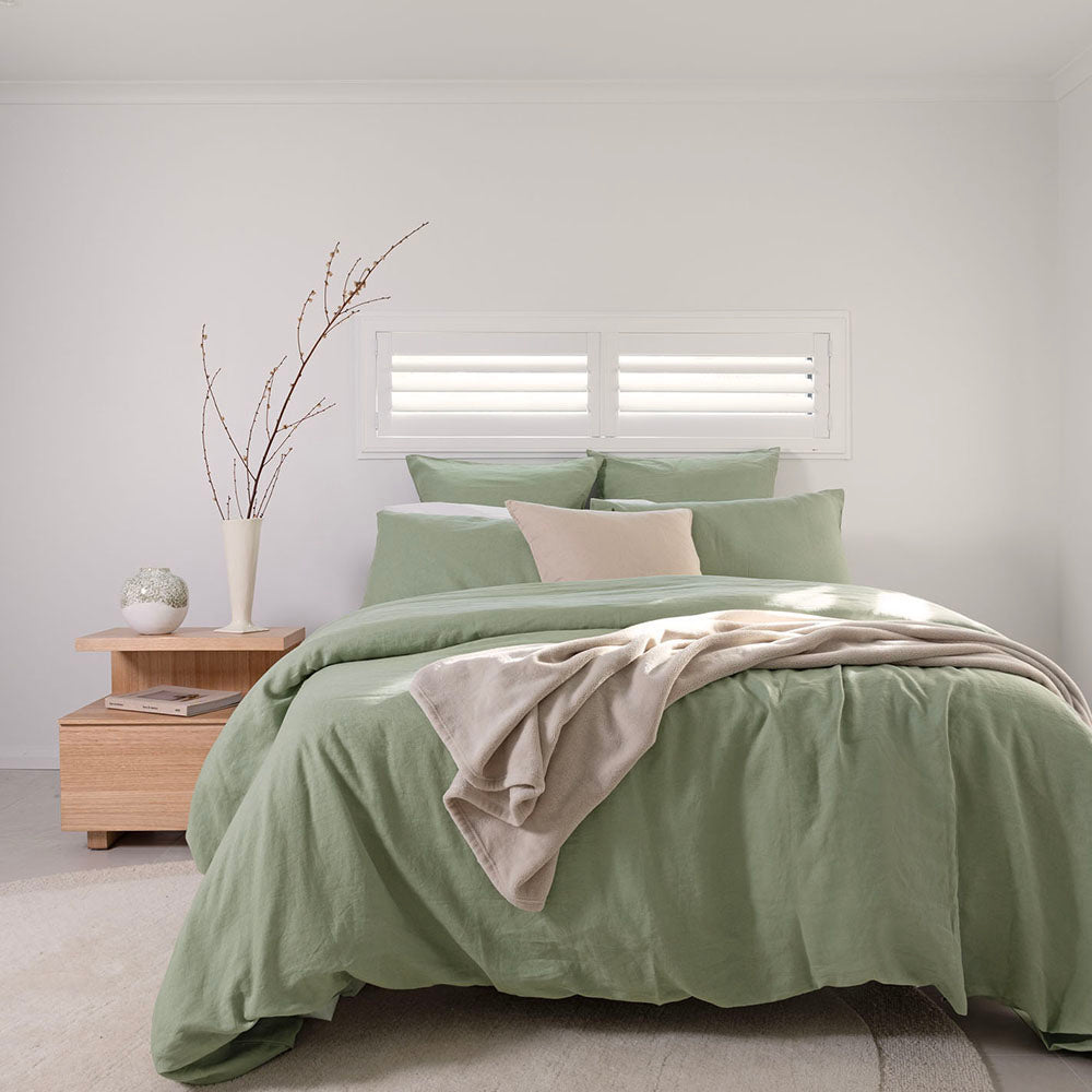 Queen Bed Linen Quilt / Duvet Cover Set Sage - BAMBURY