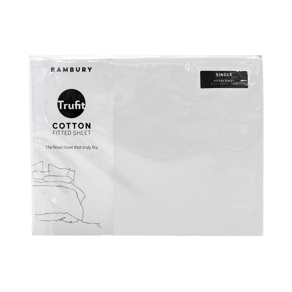 ElSingle Tru Fit Fitted Sheet White- Bambury