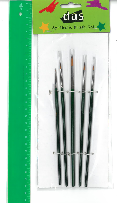 Set of 5 synthetic round brushes for precise control in acrylic, oil, and watercolor painting.