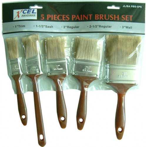 5-piece paint brush set with eco-friendly handles and synthetic bristles, ideal for various painting techniques.