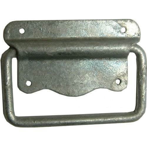 Durable 100mm galvanized steel chest handle, ideal for gripping chests, doors, and toolboxes with ergonomic design.