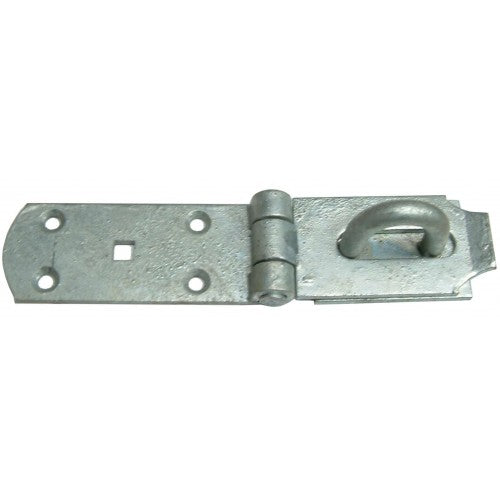 Heavy-duty 200mm Hasp & Staple in zinc-plated brass for secure locking of gates and toolboxes.