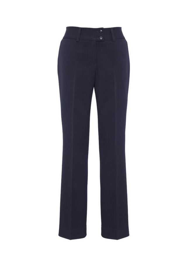 Ladies Eve Perfect Pant in navy, Size 10, featuring a mid-rise design, 4-way stretch fabric, and tailored straight leg fit.