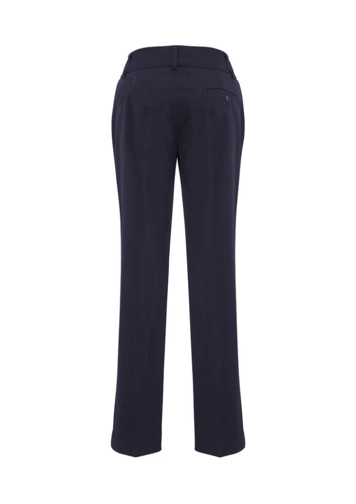 Ladies Eve Perfect Pant in navy, size 10, featuring 4-way stretch, mid-rise design, and tailored straight leg silhouette.