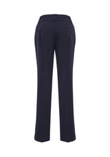 Ladies Eve Perfect Pant in navy, size 10, featuring 4-way stretch, mid-rise design, and tailored straight leg silhouette.