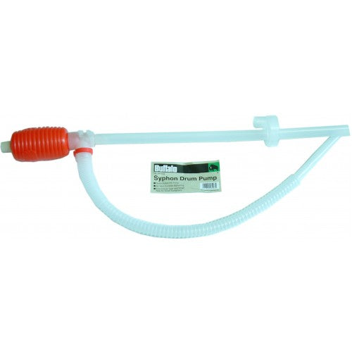 Syphon pump with squeeze bulb for efficient liquid transfer; ideal for draining and fuel transfer tasks.