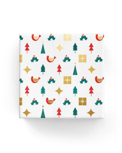 Gift Wrap - Xmas Icons (Gold Green Red)