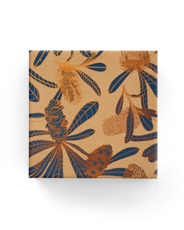 Wrapping Paper - Banksia on Kraft Wrap Navy Copper