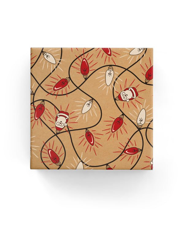 Wrapping Paper Roll - Xmas Lights on Kraft Black Red White (60cm)