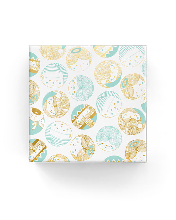 Wrapping Paper Roll - Merry Characters Wrap Mint Gold (60cm)