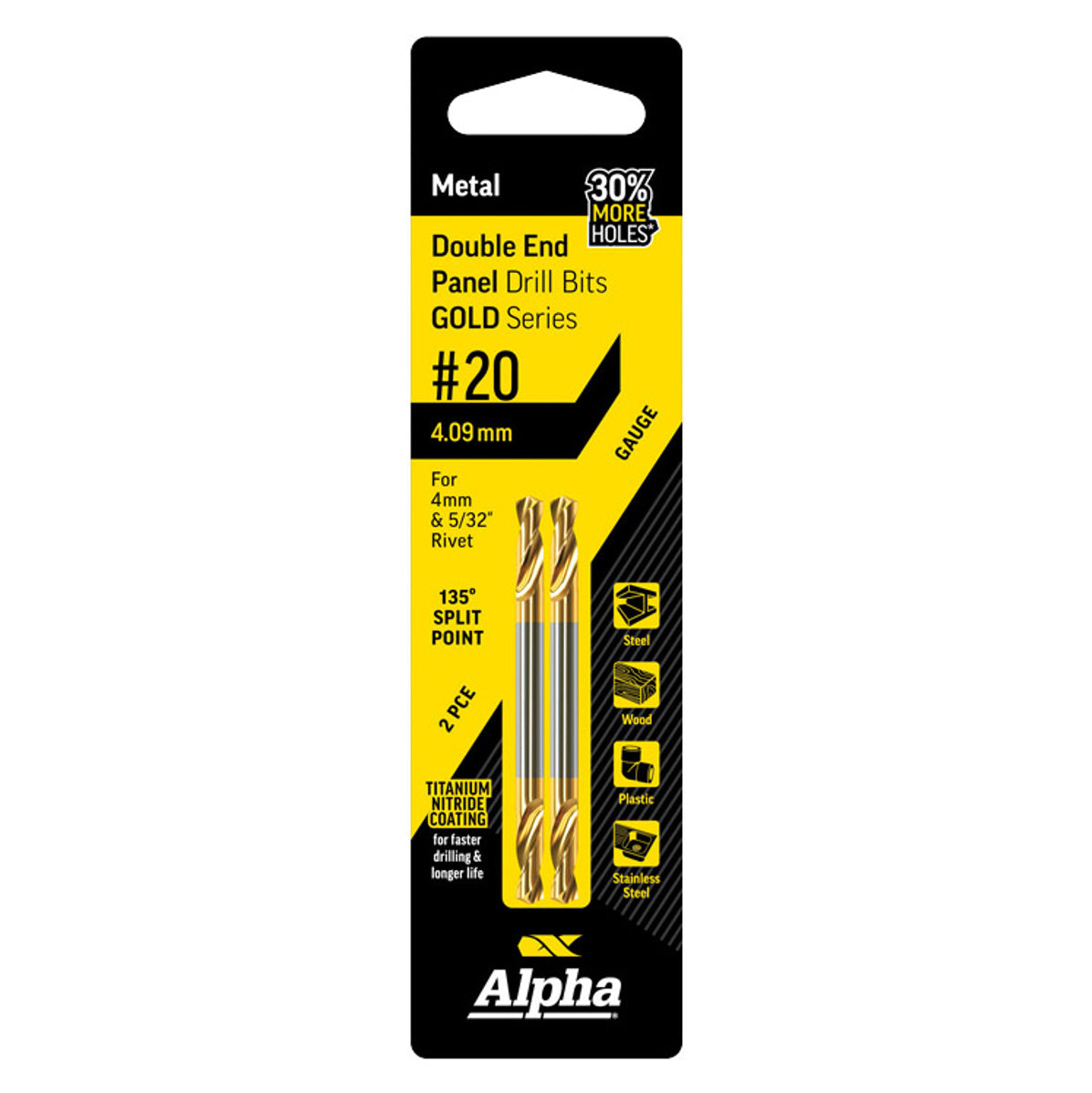 Alpha Gold Series No. 11 Gauge (4.85mm) Panel Drill Bit Double Ended (Card 2)
