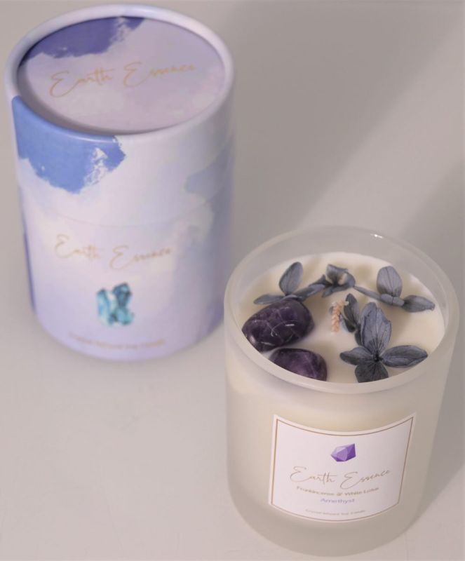 Crystal Soy Wax Candle - Hydrangea Amethyst Frankincense and White Lotus