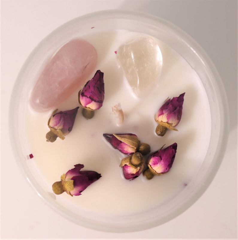 Crystal Soy Wax Candle - Rose Quartz Clear Quartz Ylang Ylang and Jasmine