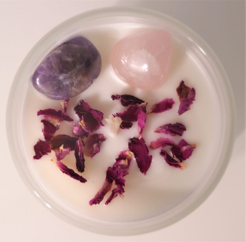 Crystal Soy Wax Candle - Amethyst Lavender Cedarwood and Rose Petals