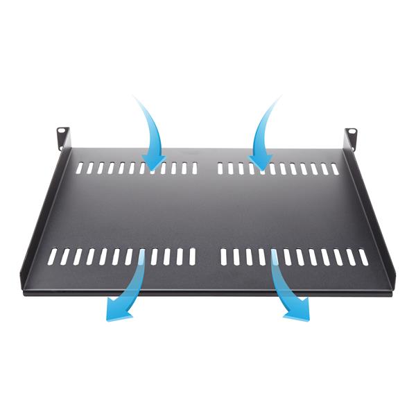 Vented 1U Rack Shelf - 40 cm (16 in.) Deep, Durable Steel for IT & AV Equipment Storage