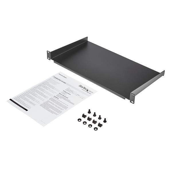 1U Vented Rack Shelf - 25 cm Deep, Heavy-Duty Steel for 19-inch Server Racks, 44 lb Capacity