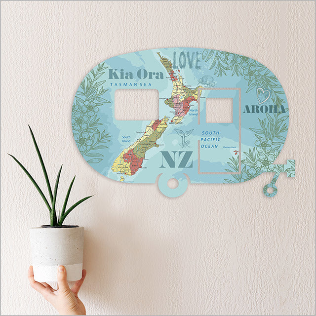 Wall Art - Caravan NZ Map Kiwiana (398mm)