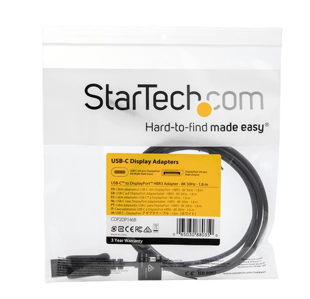 1.8 m (5.9 ft.) - USB-C to DisplayPort Adapter Cable - 8K 30Hz