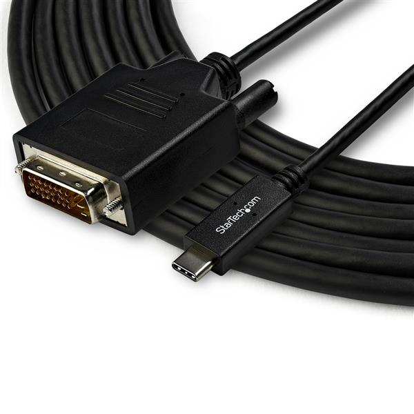 6.6' USB-C to DVI cable for Thunderbolt 3; 1920x1200 resolution for easy connectivity to monitors.