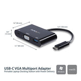 USB-C to VGA Adapter with Power Delivery, USB-A Port, and Dual Display Functionality