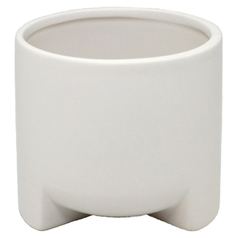 Planter - Round Ceramic Pot with Feet in Matt White