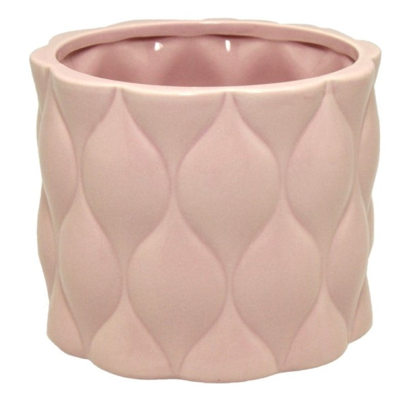 Vase / Planter - Round Ceramic Pot with Diamond Pattern in Smokey Pink