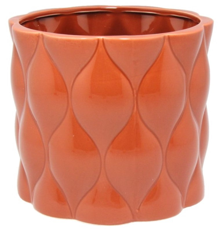 Vase / Planter - Round Ceramic Pot with Diamond Pattern in Rust