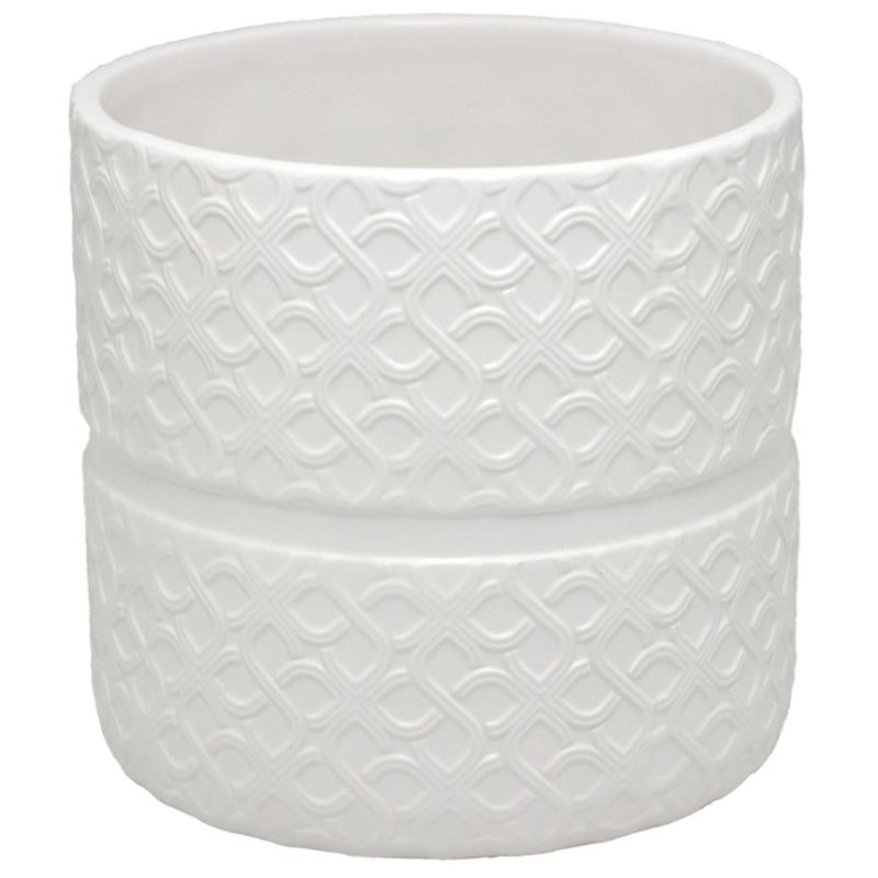 Planter - Round Textured Ceramic Pot in Matt White