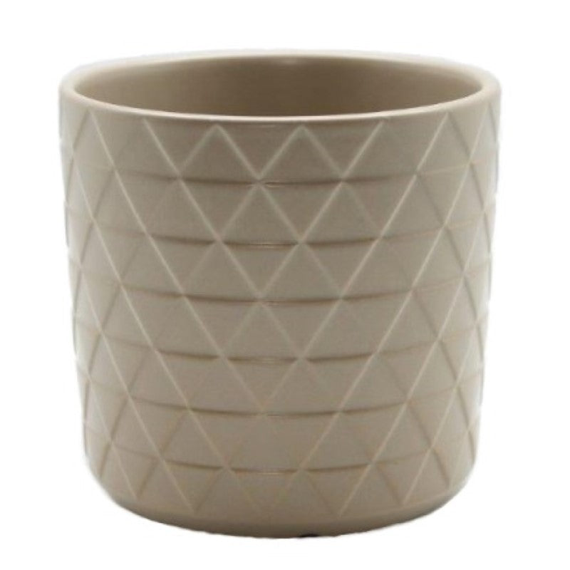 Vase / Planter - Ceramic Pot in Light Brown Geometric Design